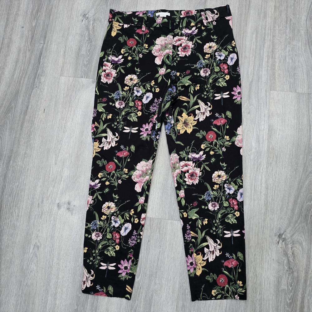 H&M Black Pants with Blue and Green Floral Design